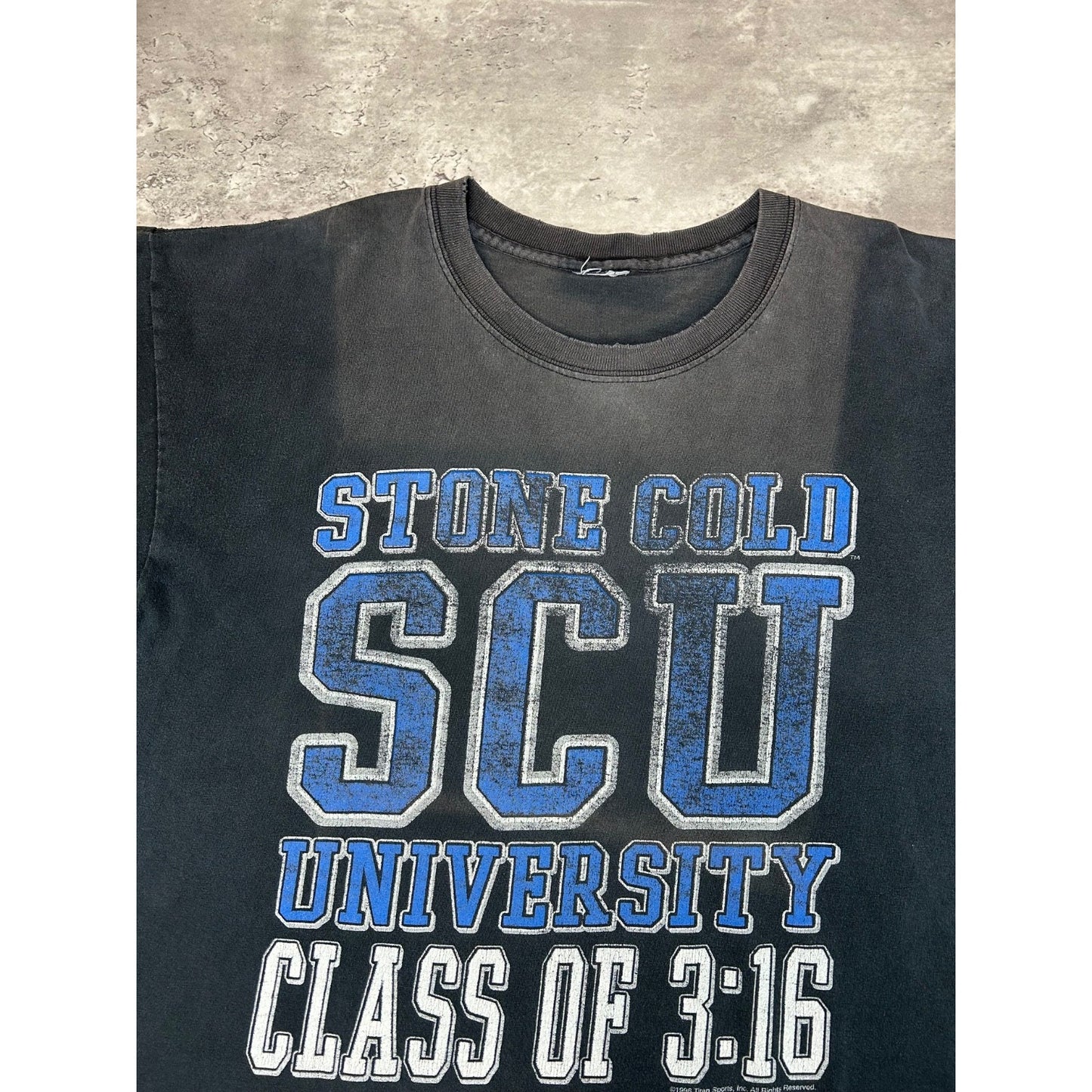 Vintage 1998 WWF Steve Austin Stone Cold University Spellout T-Shirt Size XL