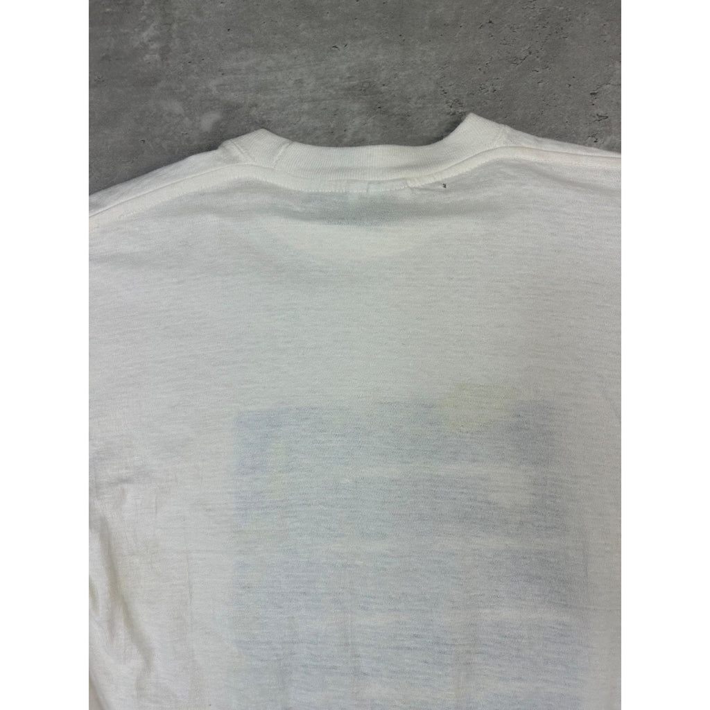 Vintage 90s Aruba Map Spellout Graphic Destination T-Shirt Size Large White