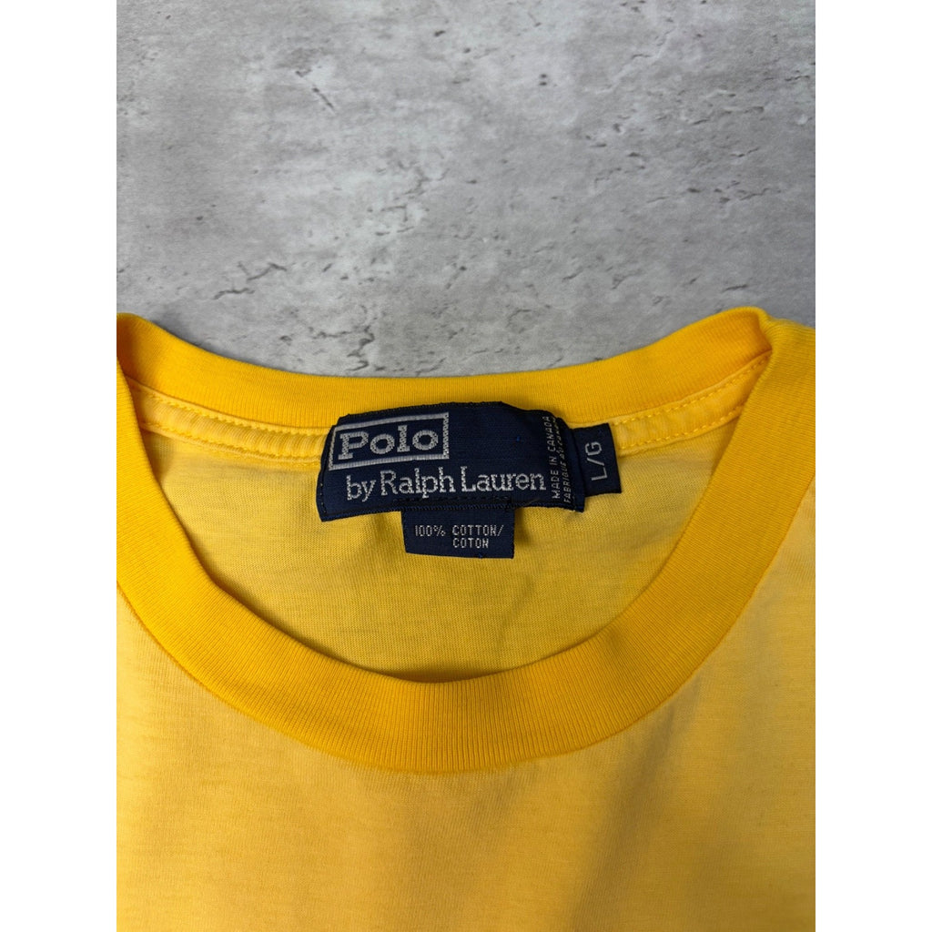 Vintage 90s Polo Ralph Lauren Embroidered Pony Yellow Pocket T-Shirt Size Large