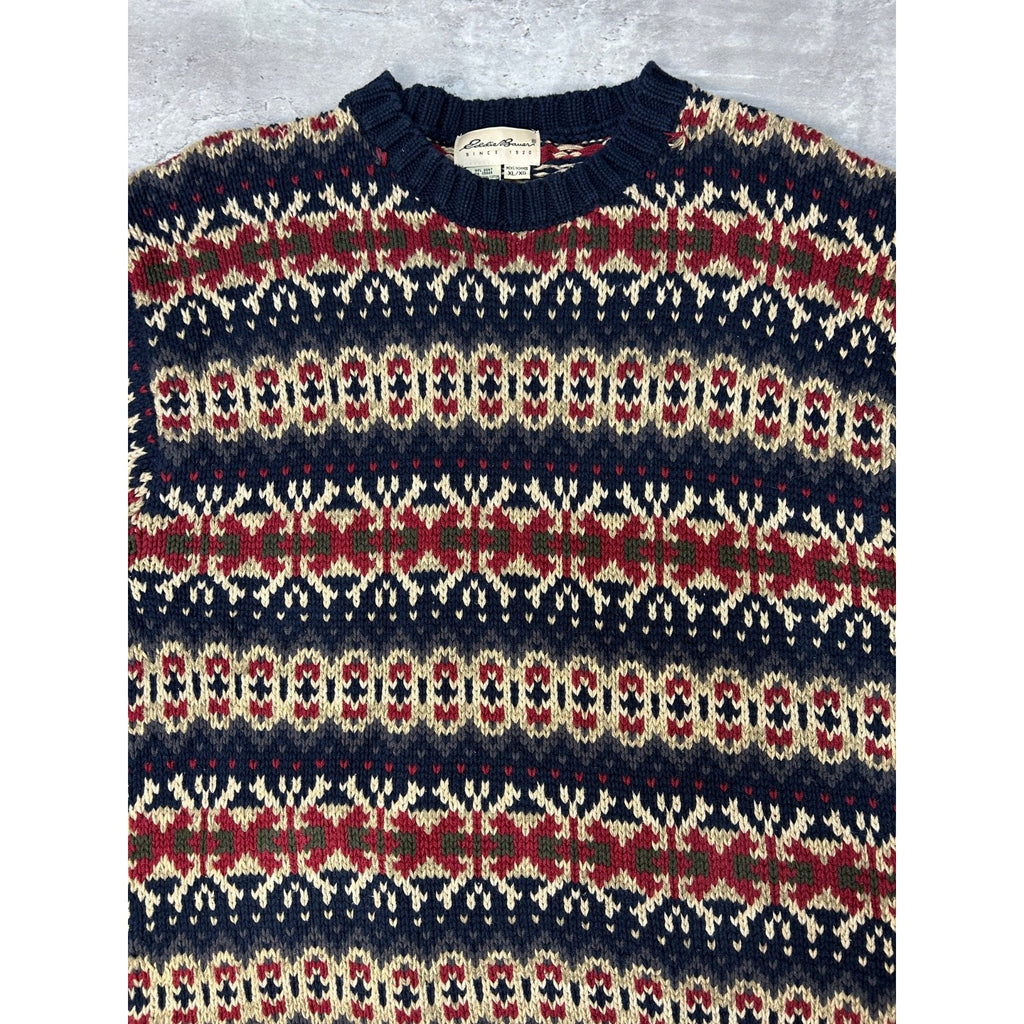 Vintage Eddie Bauer Abstract Striped Pullover Knit Sweater Size XL