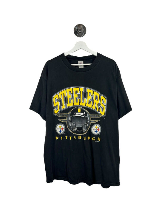 Vintage 1995 Pittsburgh Steelers NFL Helmet Graphic Spellout T-Shirt Size XL 90s