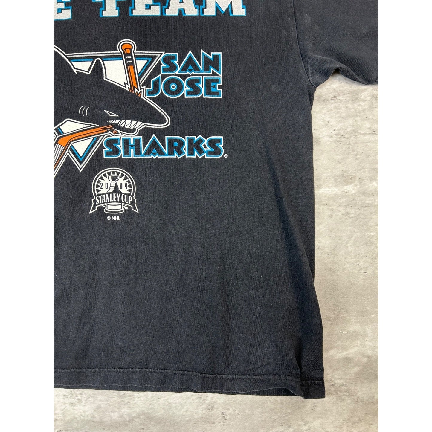Vintage 90s San Jose Sharks NHL One Team One Goal Graphic T-Shirt Size Large