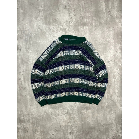 Vintage 90s Checkered Striped Print Pullover Knit Sweater Size Large