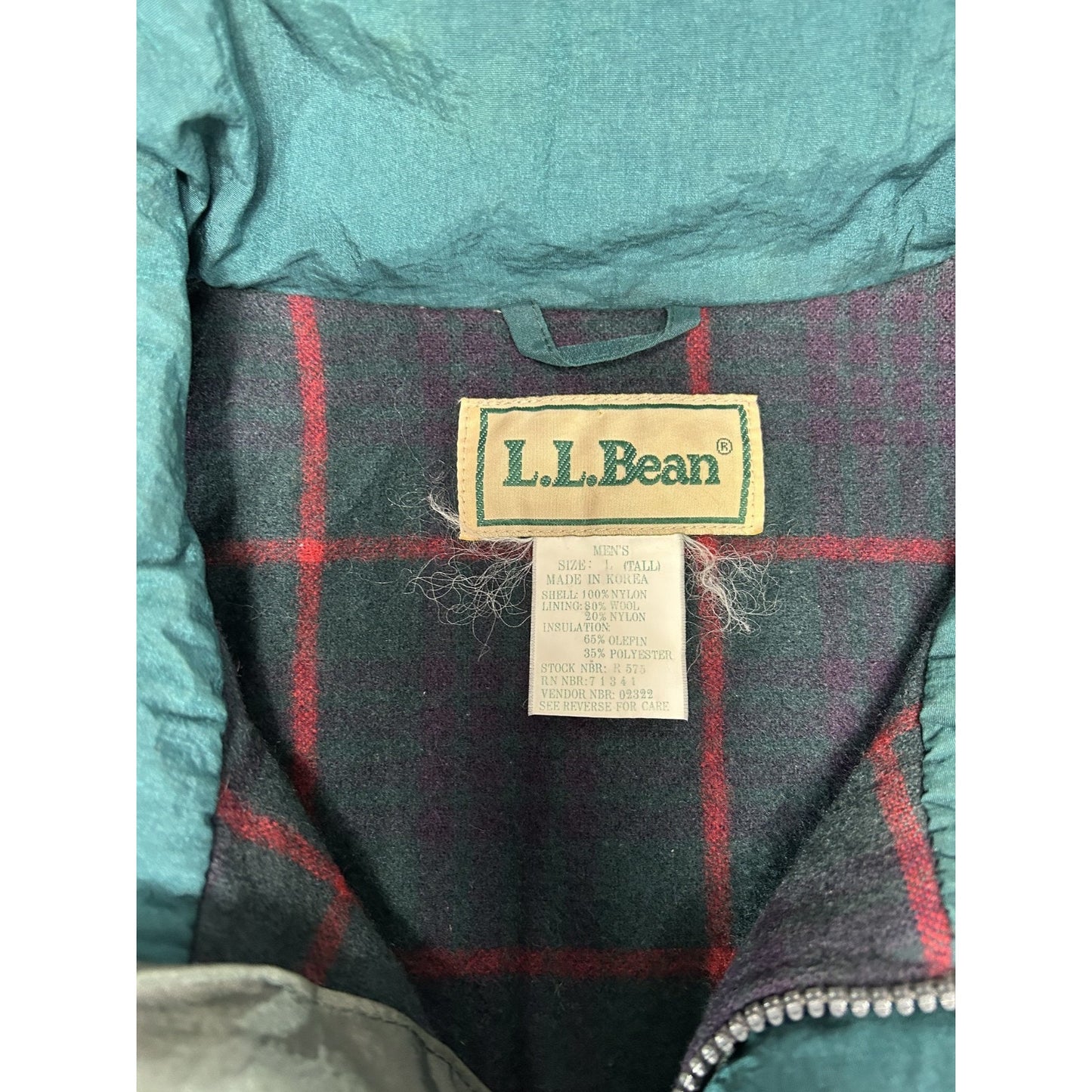 Vintage 80s/90s L.L. Bean Blanket Lined Nylon Long Jacket Size LT Green