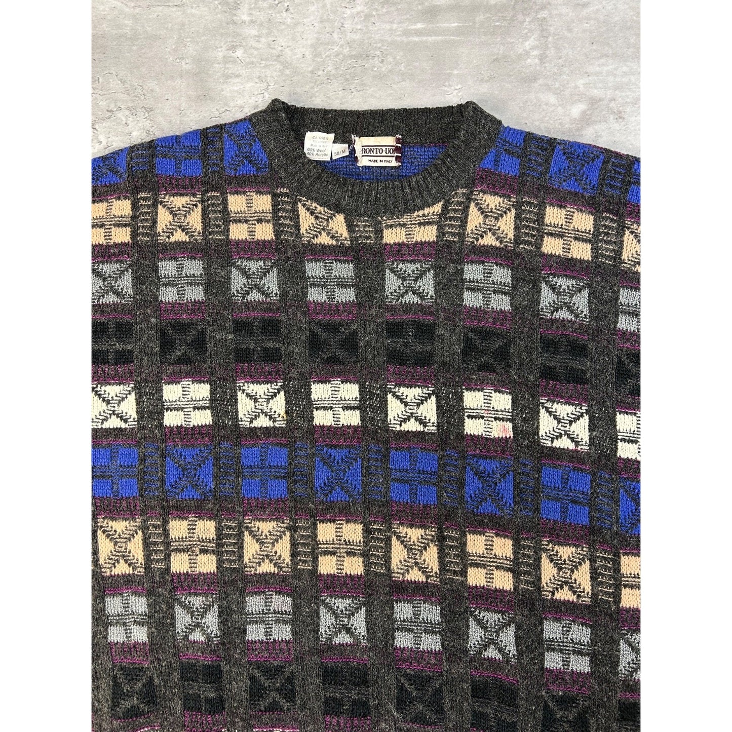 Vintage Abstract Checkered Print Pullover Knit Sweater Size Medium