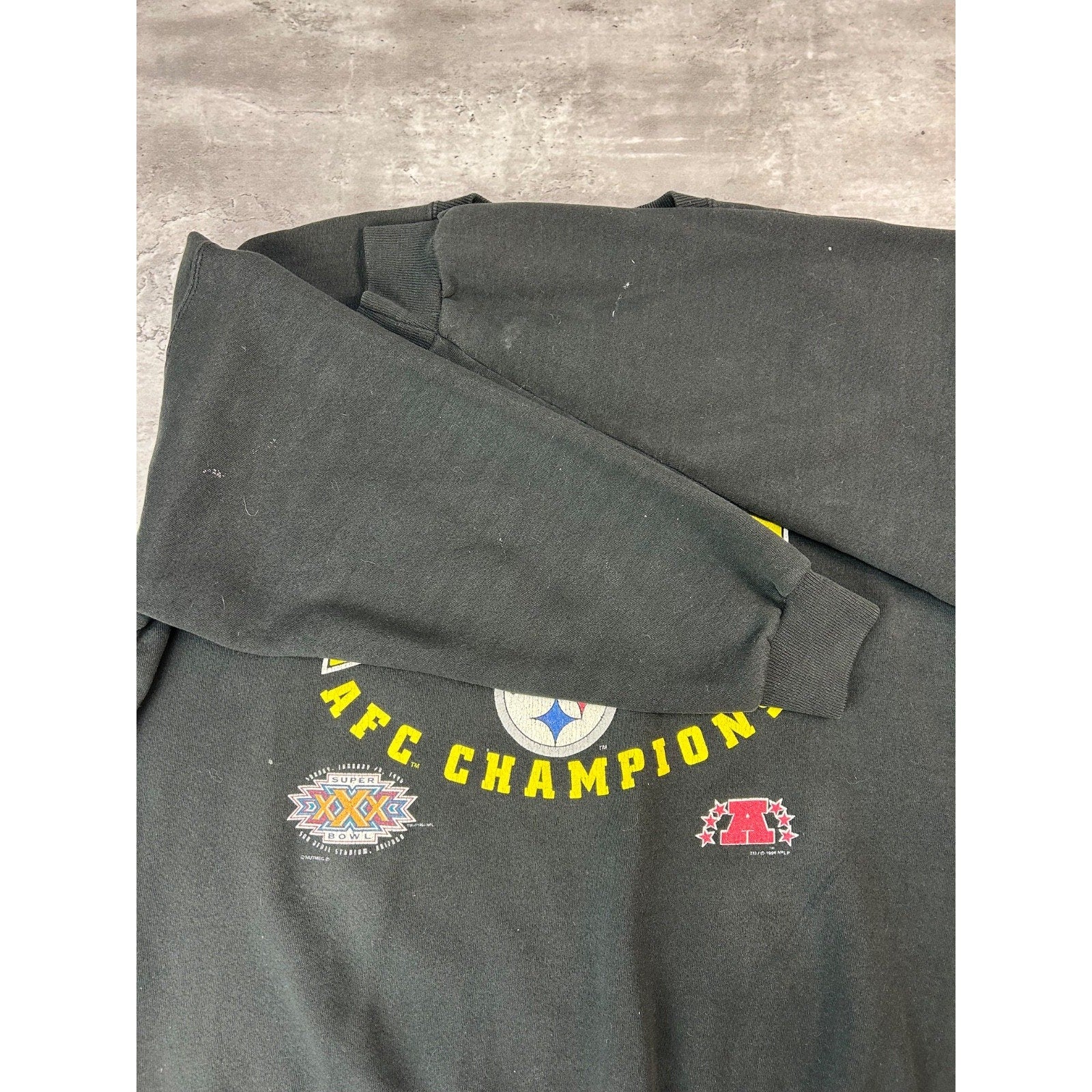 Vintage 1996 Pittsburgh Steelers NFL AFC Champs Spellout Sweatshirt Size 2XL