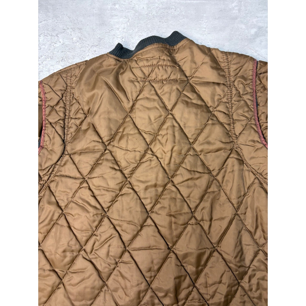 Vintage 1950s Brown Quilted Thermal Lined Full Zip Jacket Size Small