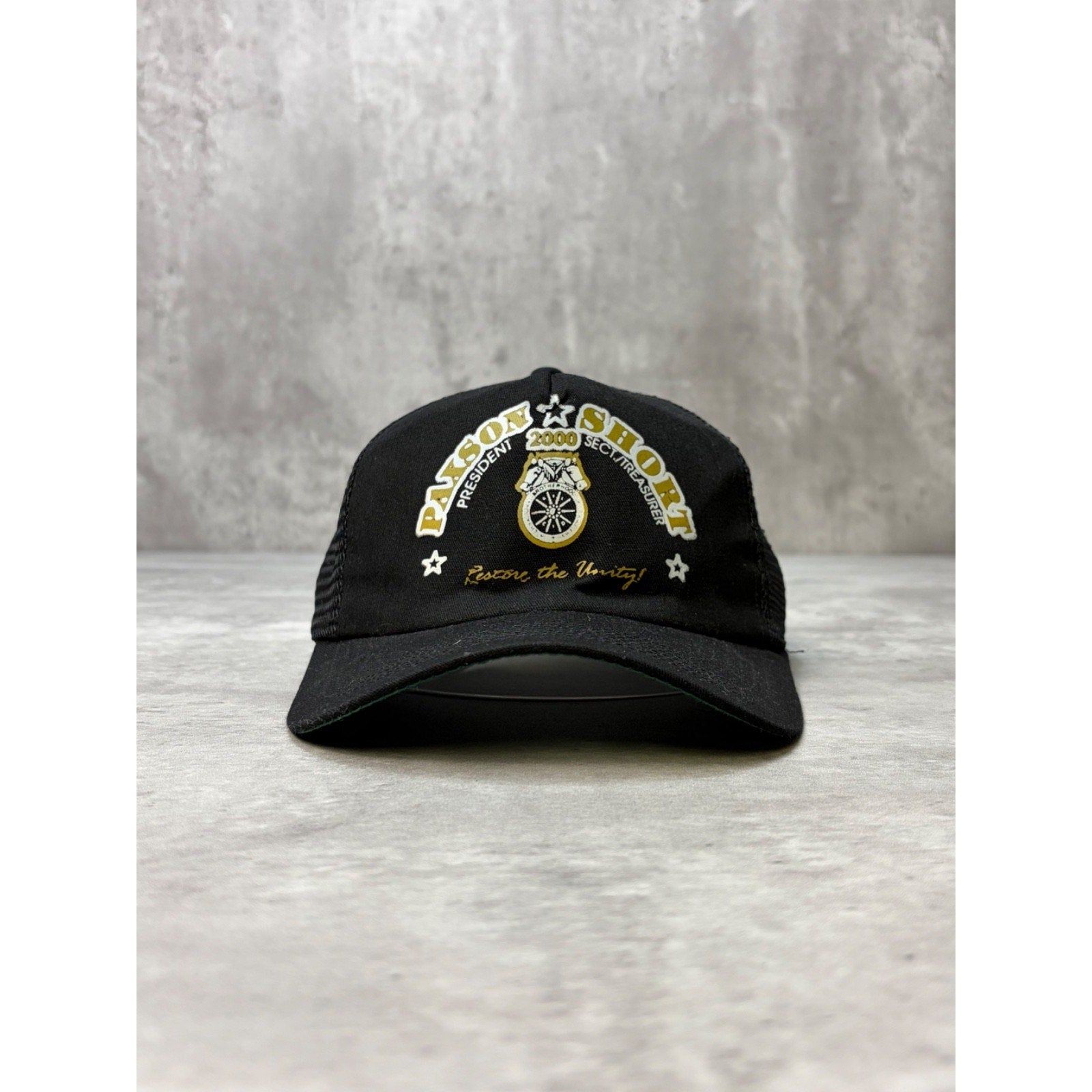 Vintage 2000 Paxson Short President Spellout Trucker Snapback Hat OSFA