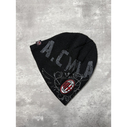 Vintage 2000s AC Milan Embroidered Logo Big Spellout Soccer Beanie Hat OSFA