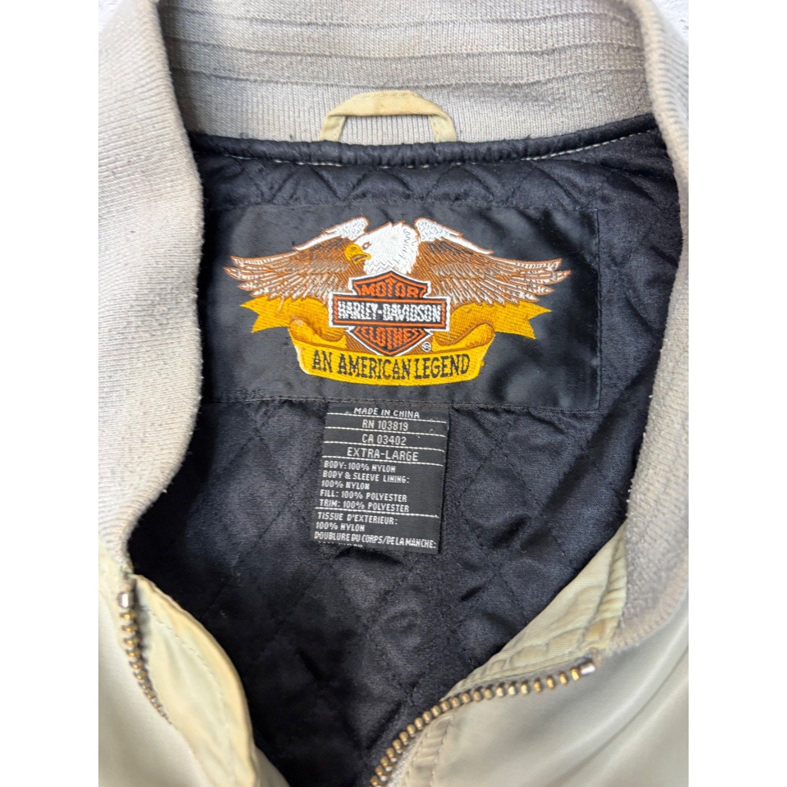Vintage Harley Davidson Embroidered Patch Nylon Full Zip Bomber Jacket Size XL