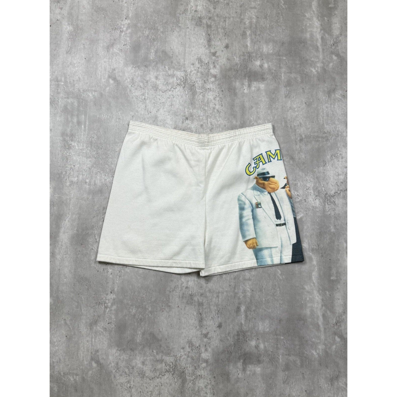 Vintage Camel Smoking Joe Camel Graphic White Sweat Shorts Size XL
