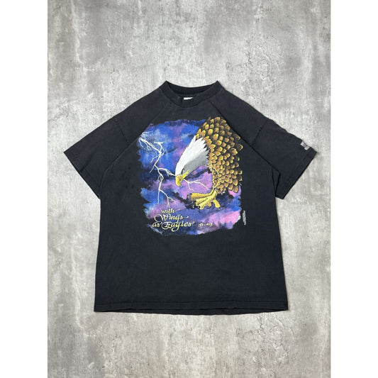 Vintage 1990 With Wings As Eagles Scripture Lightning Graphic T-Shirt Size XL