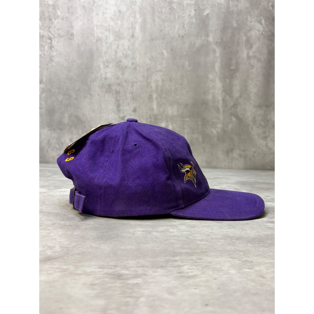 Vintage 90s Minnesota Vikings NFL Embroidered Spellout Strapback Hat OSFA