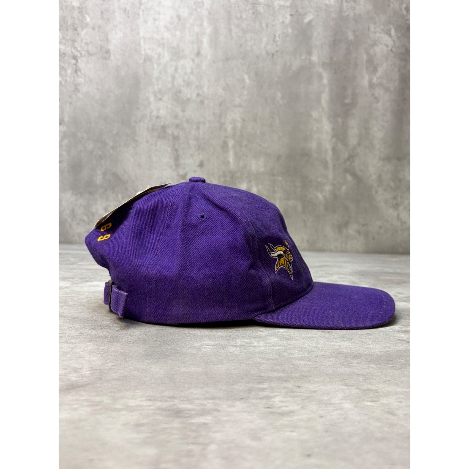 Vintage 90s Minnesota Vikings NFL Embroidered Spellout Strapback Hat OSFA