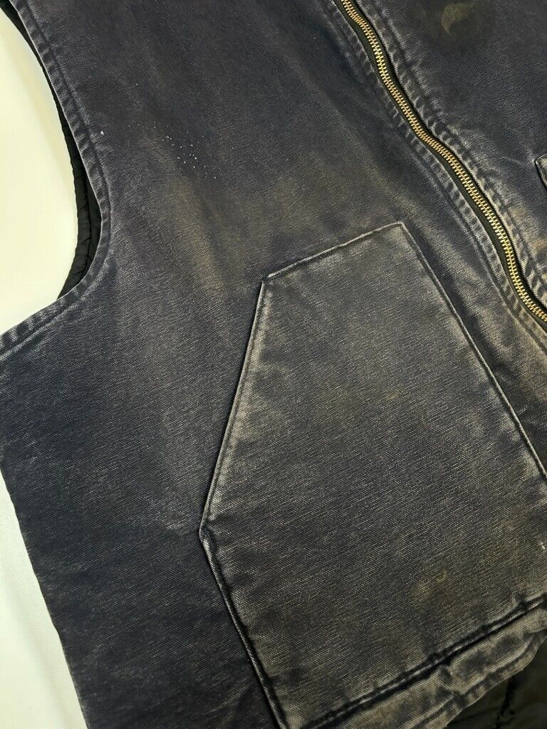 Vintage Carhartt Canvas Quilted Lined Work Wear Vest Jacket Size 2XL Blue V02MDT