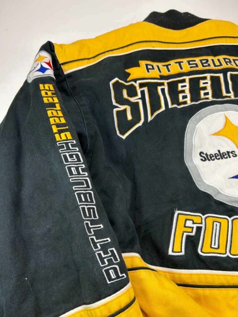 Vintage Pittsburgh Steelers NFL Embroidered Helmet Bomber Jacket Size Medium