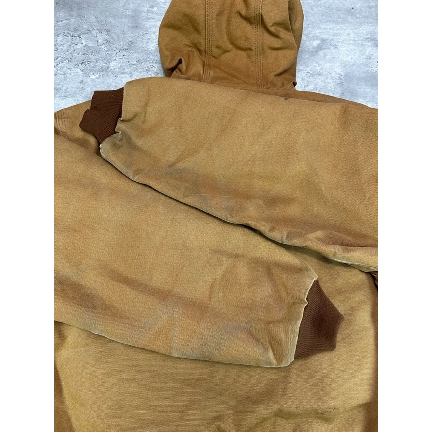 Vintage Carhartt Quilted Lined Canvas Workwear Hooded Active Jacket Size Large