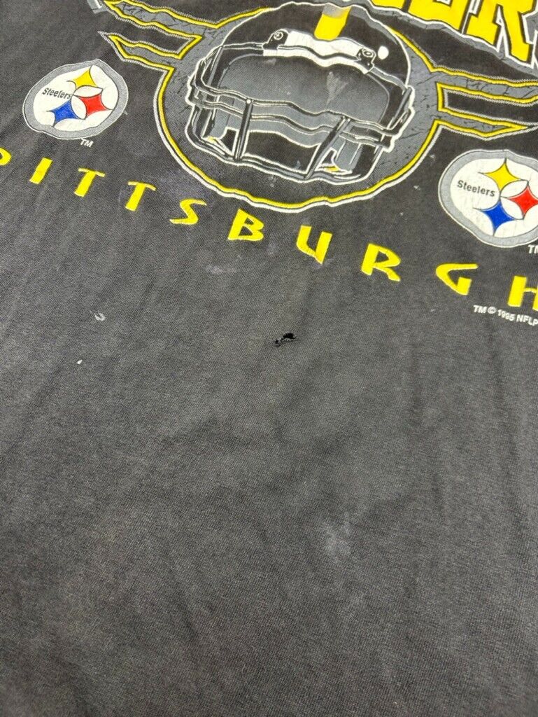 Vintage 1995 Pittsburgh Steelers NFL Helmet Graphic Spellout T-Shirt Size XL 90s