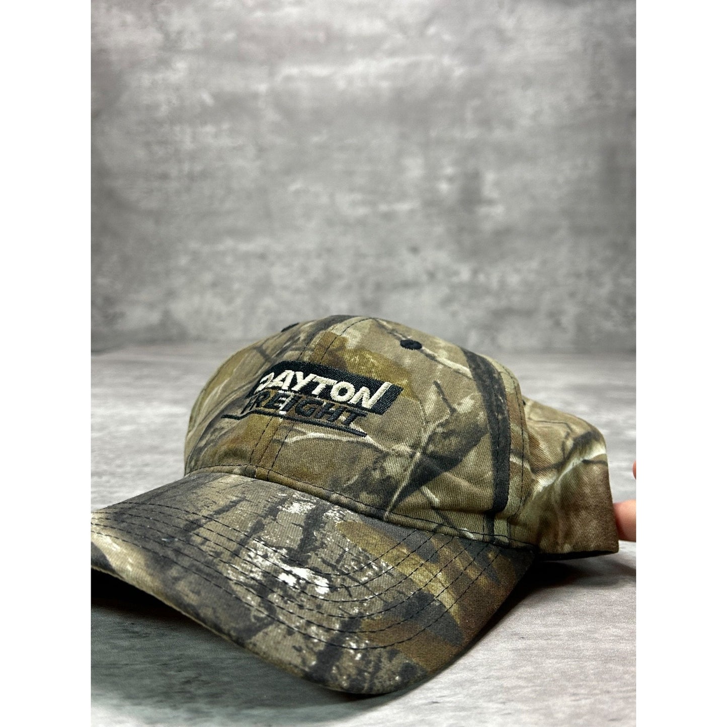 Vintage Dayton Freight Tree Camo Embroidered Spellout Hunting Strapback Hat OSFA