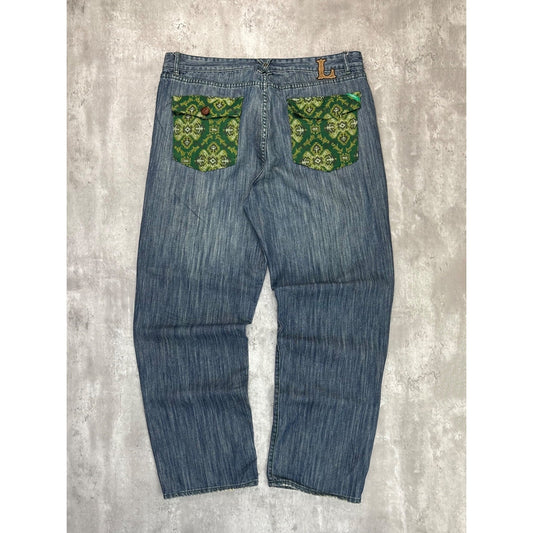 Vintage Y2K LRG Baggy Pit Paisley Pocket Medium Was Denim Pants Size 41