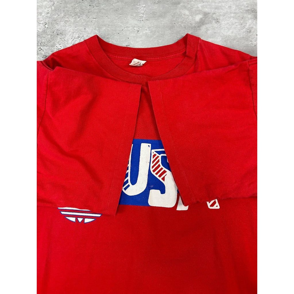 Vintage 80s Team USA Olympics Adidas Graphic T-Shirt Size Large Red