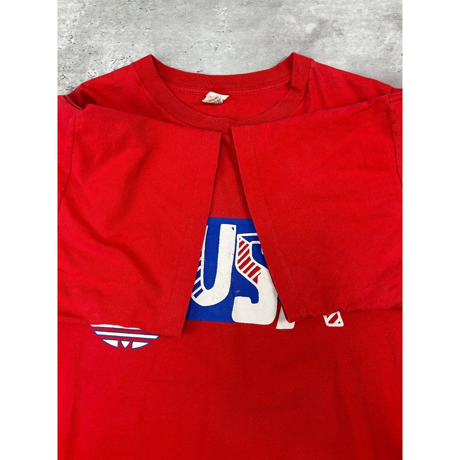 Vintage 80s Team USA Olympics Adidas Graphic T-Shirt Size Large Red