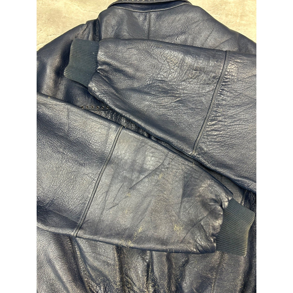 Vintage Pelle Pelle Riveted Full Zip Leather Bomber Jacket Size 2XL