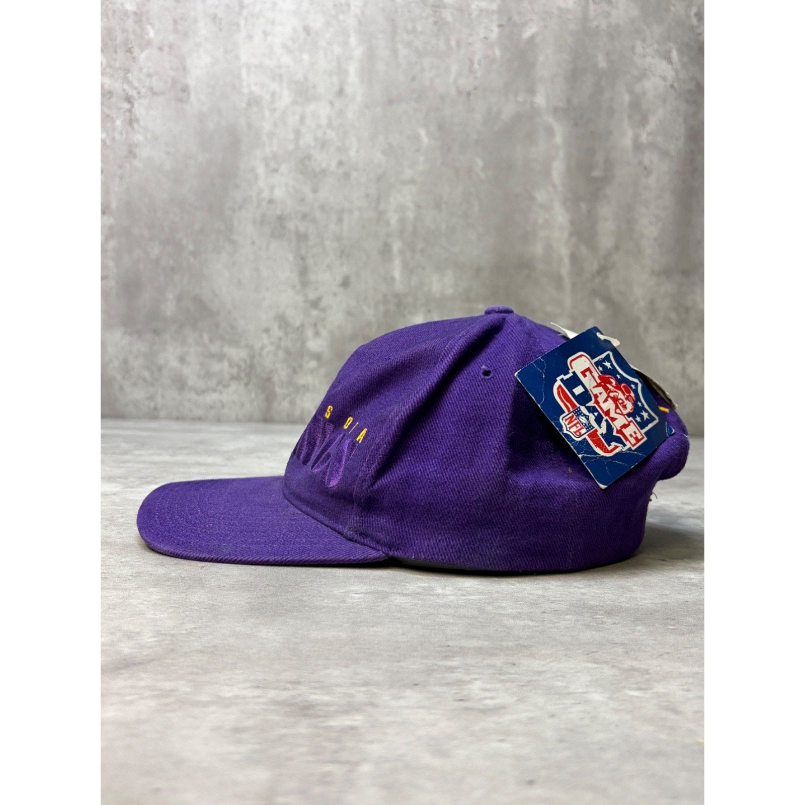 Vintage 90s Minnesota Vikings NFL Embroidered Spellout Strapback Hat OSFA
