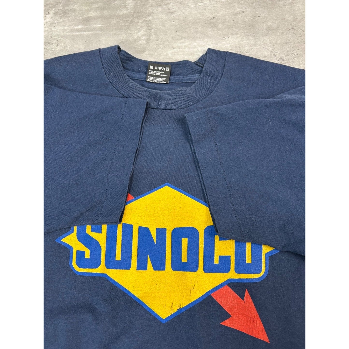Vintage 90s Sunoco Fuel Graphic Spellout Logo T-Shirt Size XL Blue