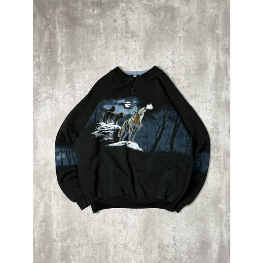 Vintage 90s Wolf Nature All Over Print Wildlife Graphic Sweatshirt Size XL