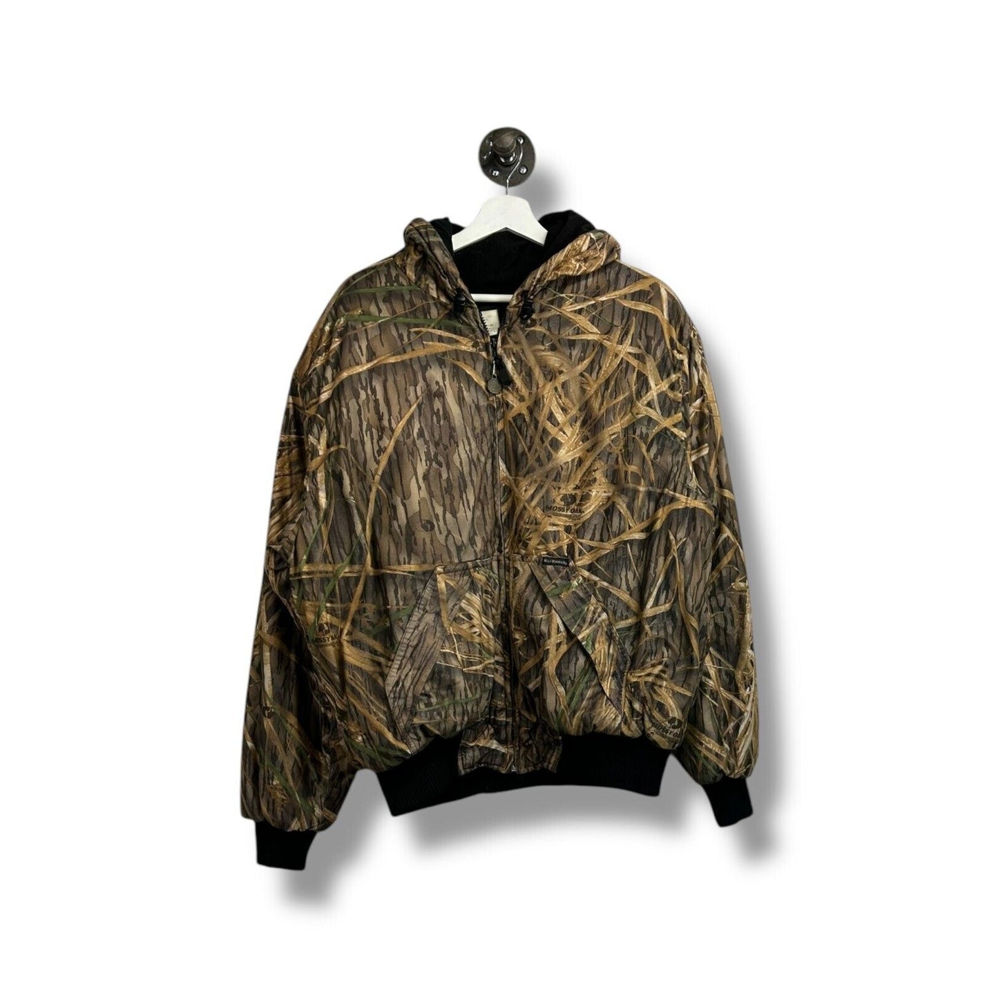 Vintage Insulated Mossy Oak Shadow Grass Camo Hooded Hunting Jacket Size Large