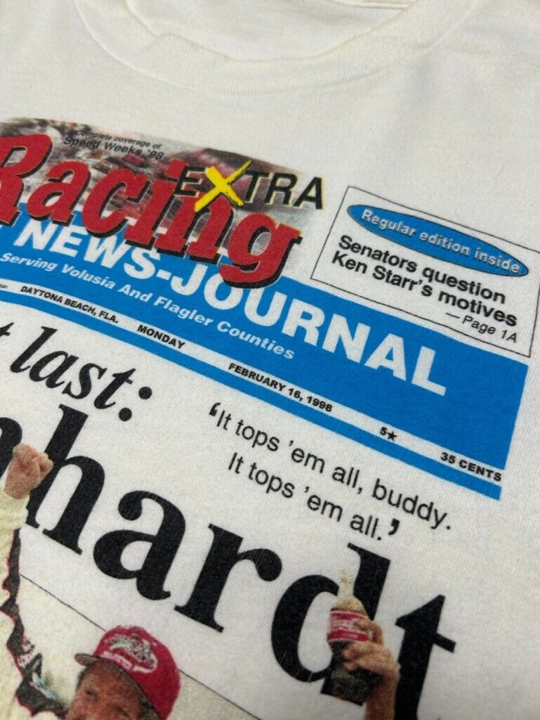 Vintage 1998 Dale Earnhardt #3 Nascar Racing Newspaper Graphic T-Shirt Size XL