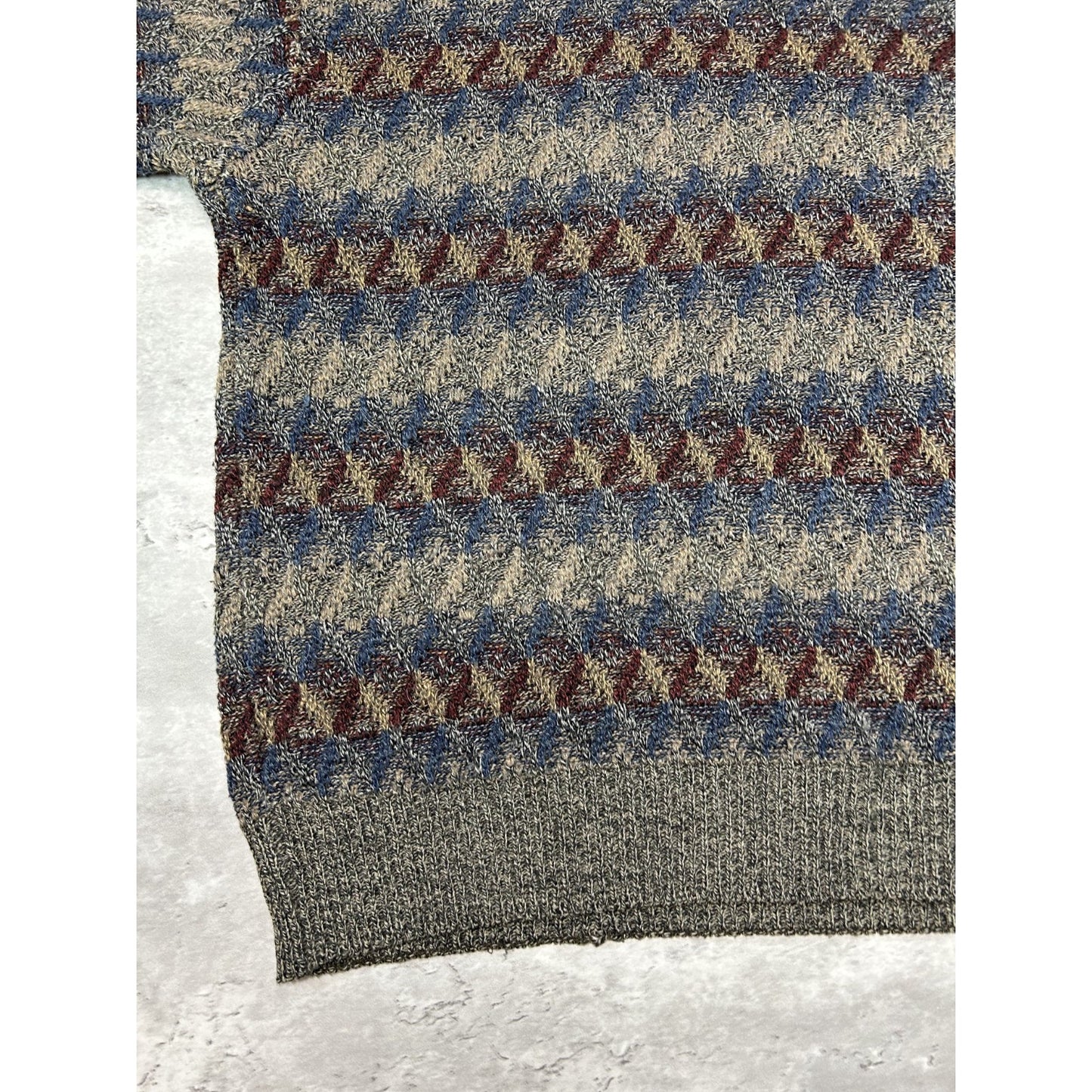 Vintage Towncraft Diamond Print Striped Pullover Knit Sweater Size XL