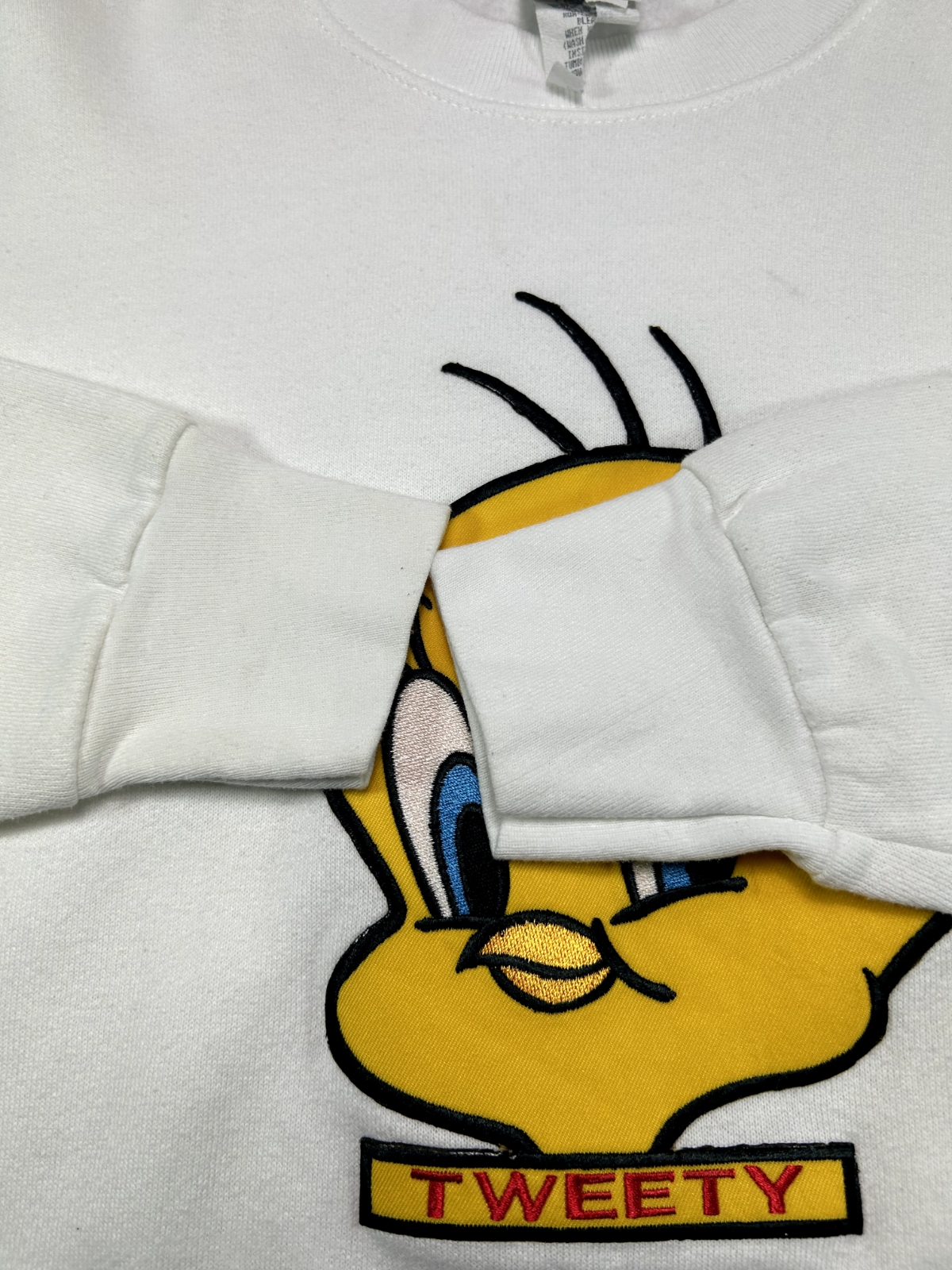 Vintage 1993 Looney Tunes Tweety Bird Embroidered Big Face Sweatshirt Size Large