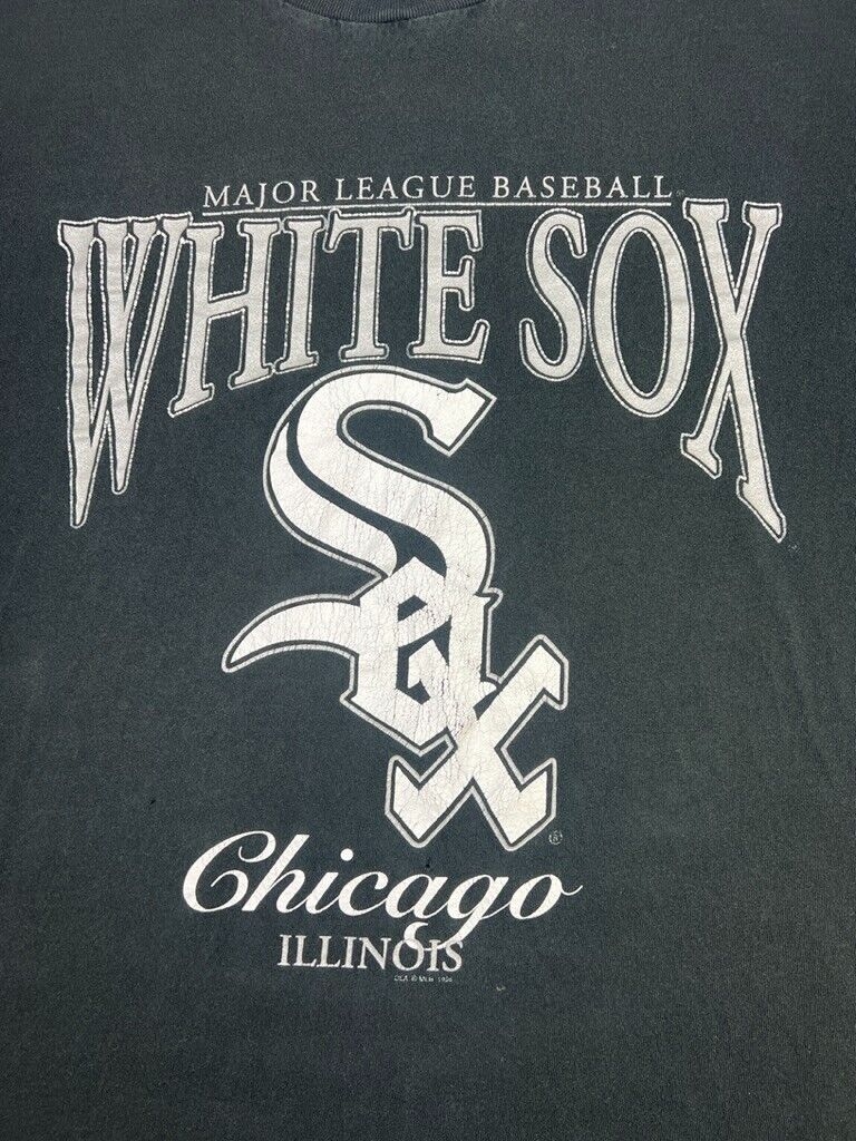 Vintage 1996 Chicago White Sox MLB Graphic Spell Out T-Shirt Size 3XL 90s Black