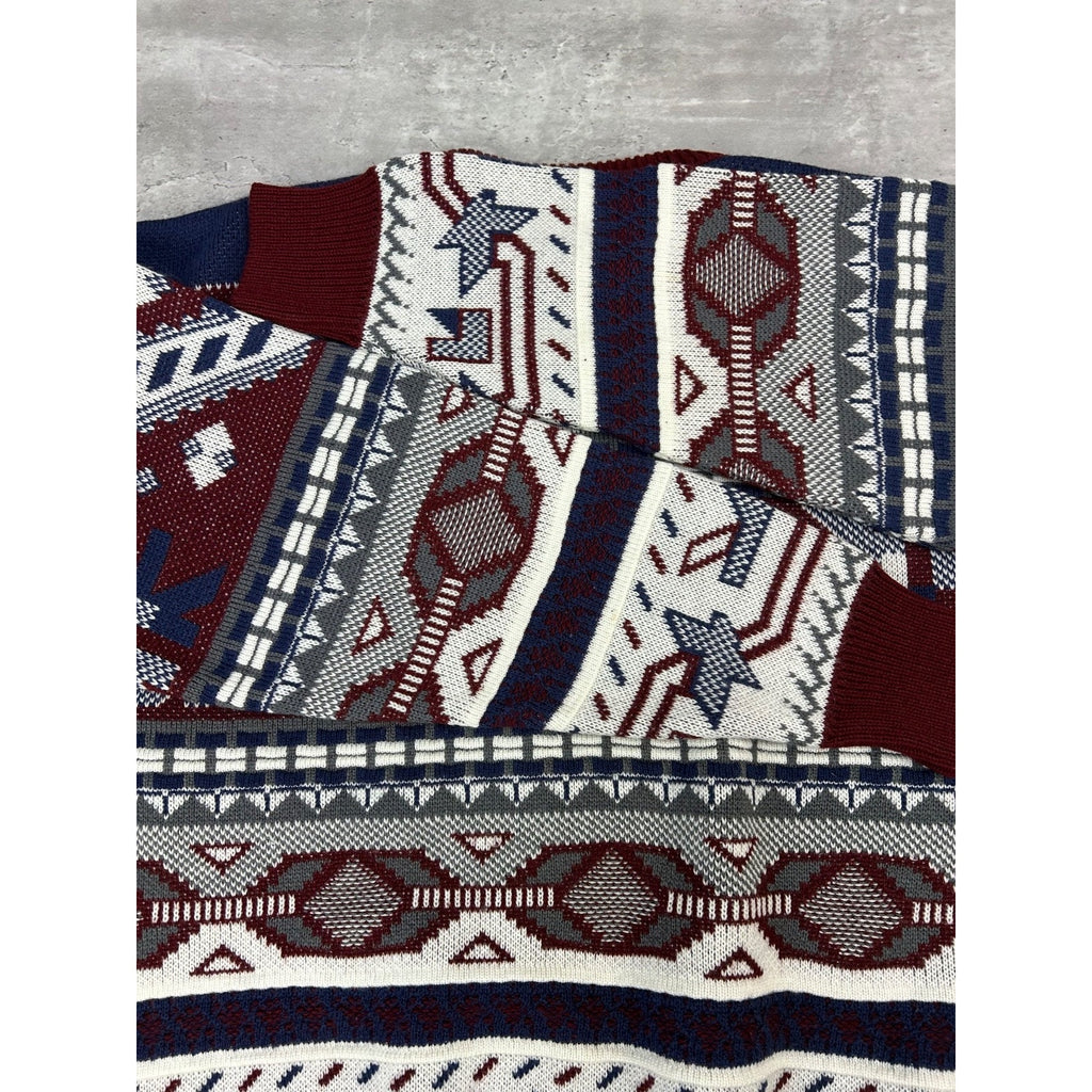 Vintage Towncraft Abstract Striped Print Pullover Knit Sweater Size Large