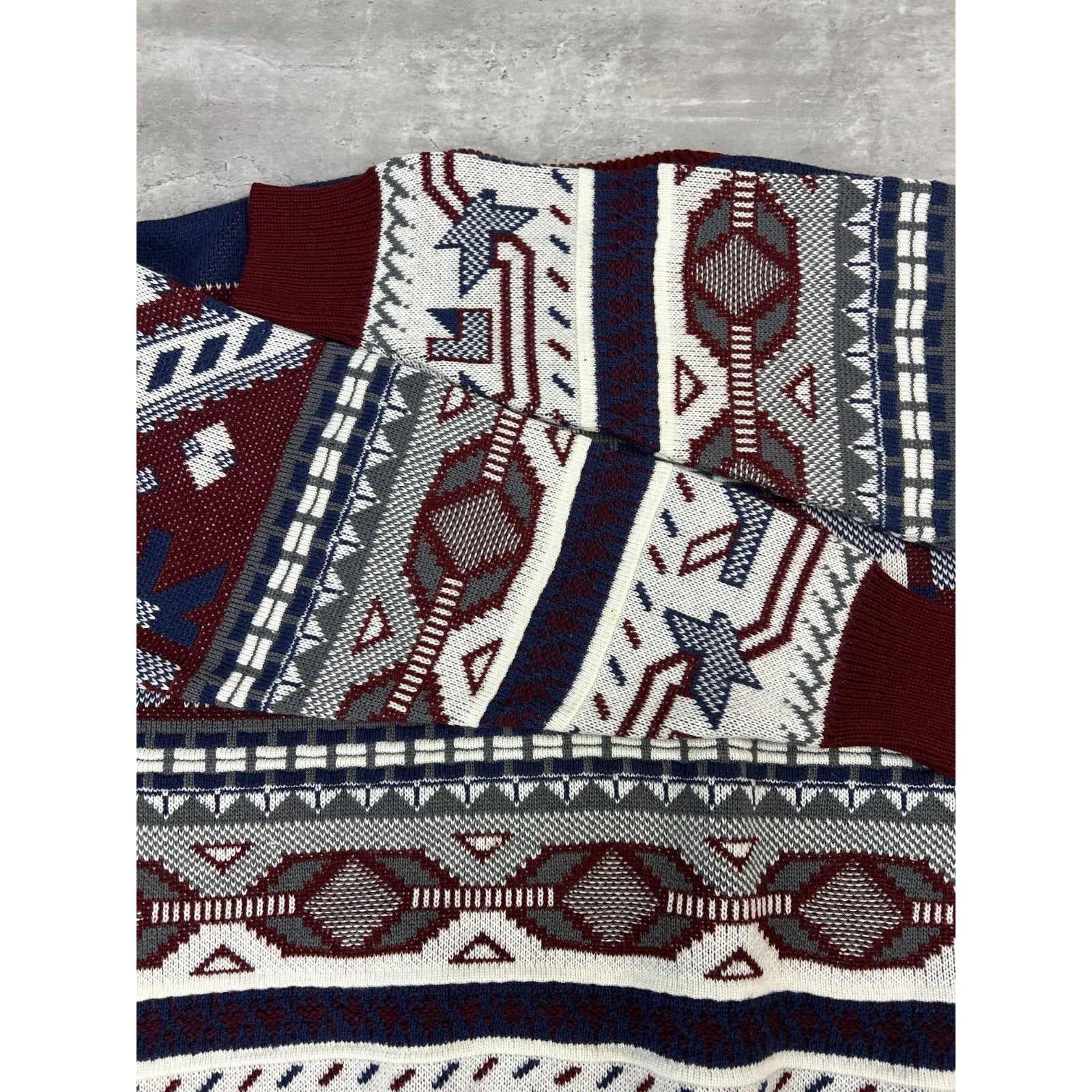 Vintage Towncraft Abstract Striped Print Pullover Knit Sweater Size Large