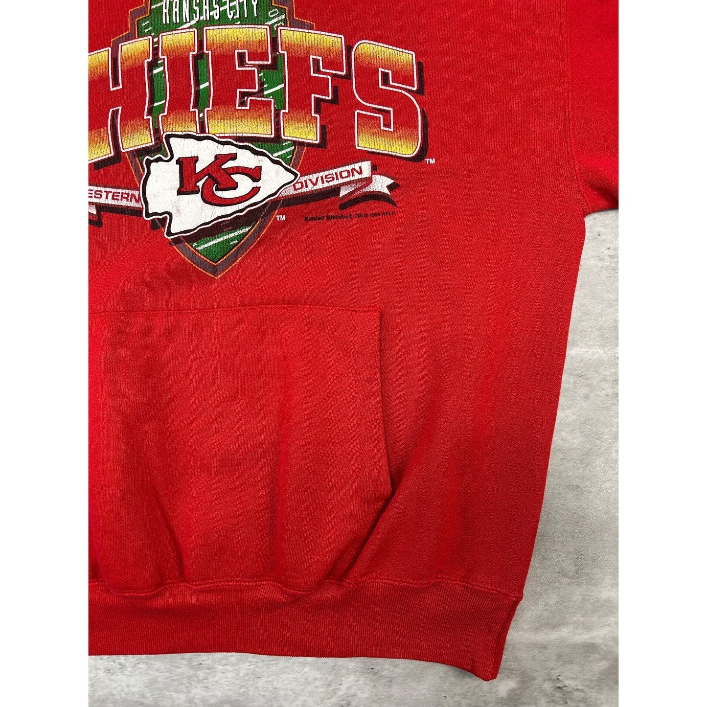 Vintage 1993 Kansas City Chiefs NFL Graphic Spellout Hooded Sweatshirt Sz Large