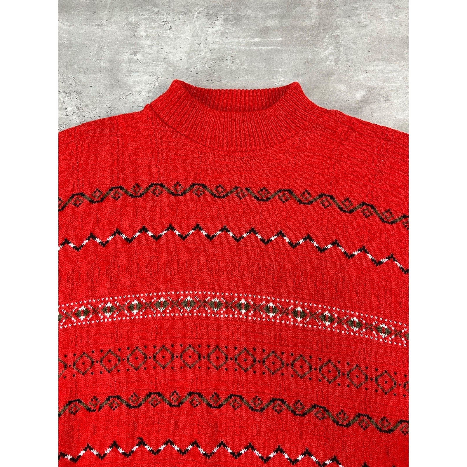 Vintage 90s Abstract Striped Print Pullover Mock Neck Knit Sweater Size XL