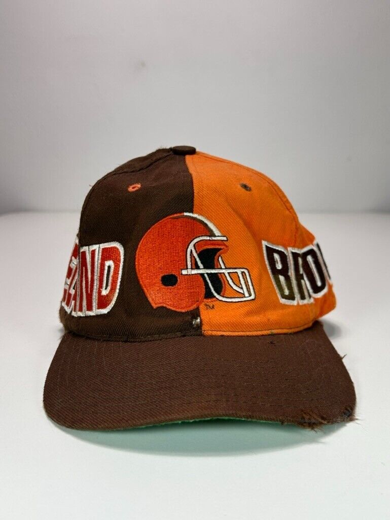 Vintage 90s Cleveland Browns NFL Embroidered Spellout Split Snapback Hat OSFA