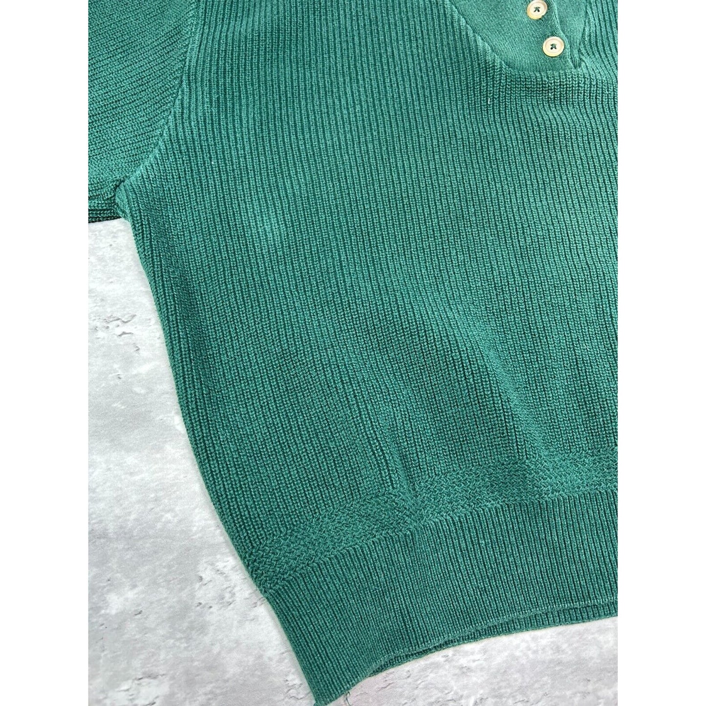 Vintage 90s L.L. Bean 1/4 Button Ribbed Pull Over Knit Sweater Size Large Green