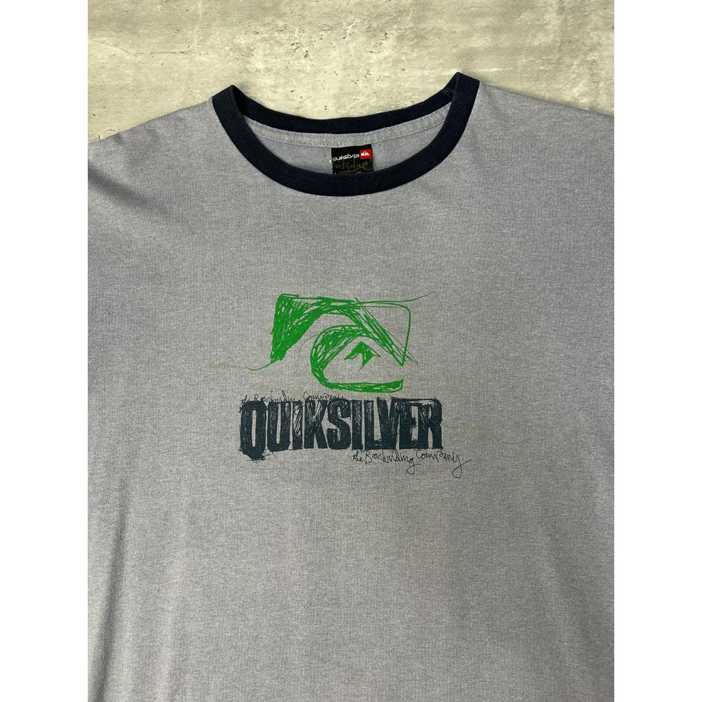 Vintage Y2K Quiksilver Spellout Logo Graphic Ringer T-Shirt Size Large