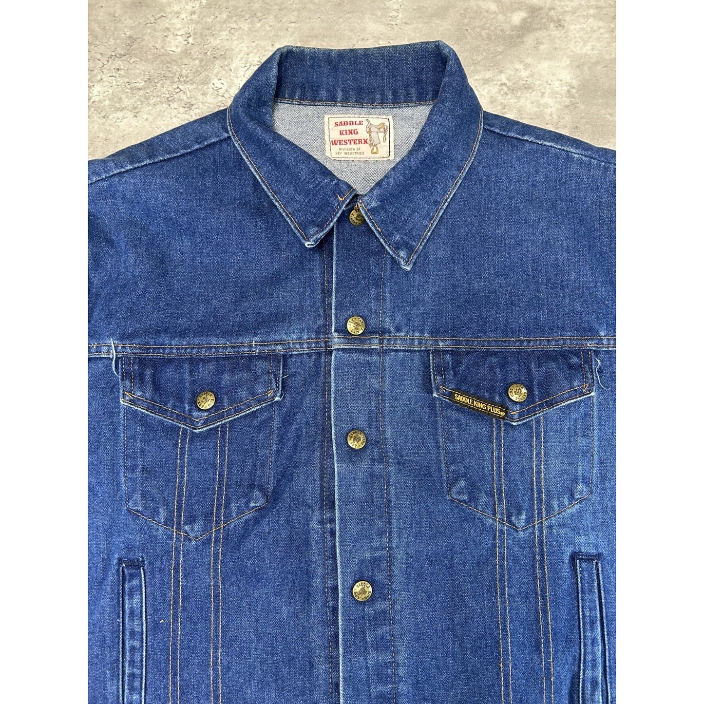 Vintage 80s Saddle King Dark Wash Denim Western Style Trucker Jacket Size XL