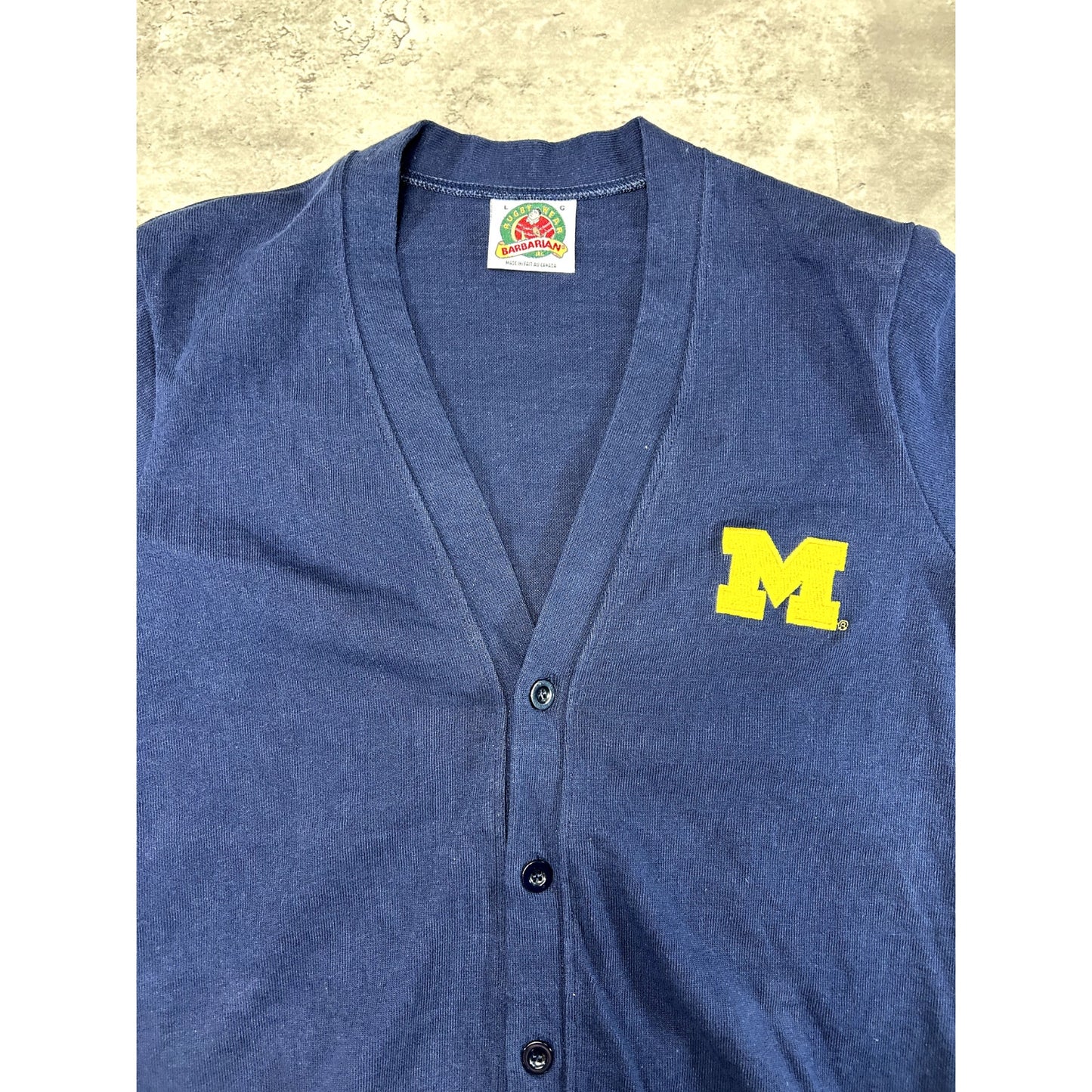 Vintage 90s Michigan Wolverines NCAA Embroidered Cardigan Sweatshirt Size Large