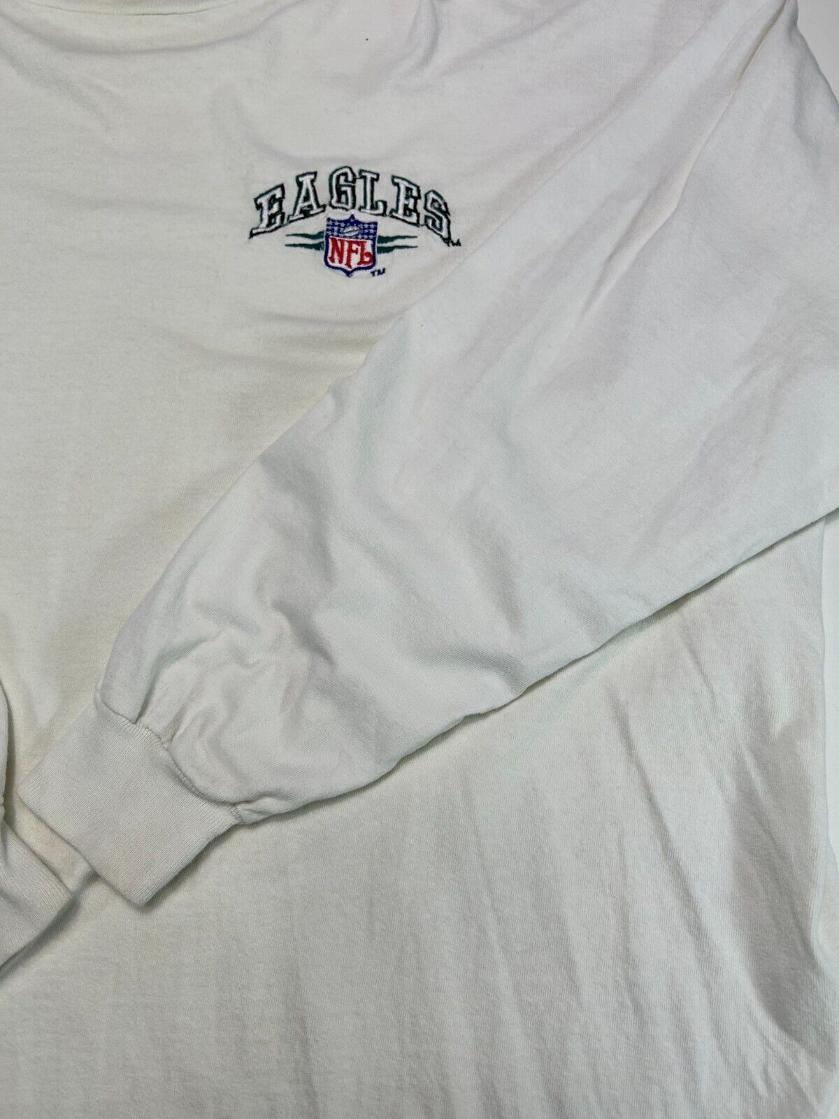 Vintage 90s Philadelphia Eagles NFL Embroidered Long Sleeve T-Shirt Sz XL White