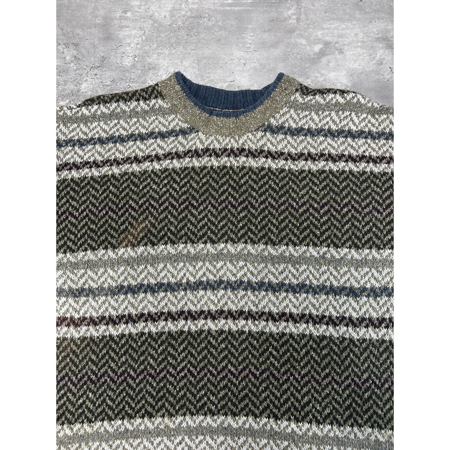 Vintage Jantzen Abstract Striped Earth Tone Pullover Knit Sweater Size Large