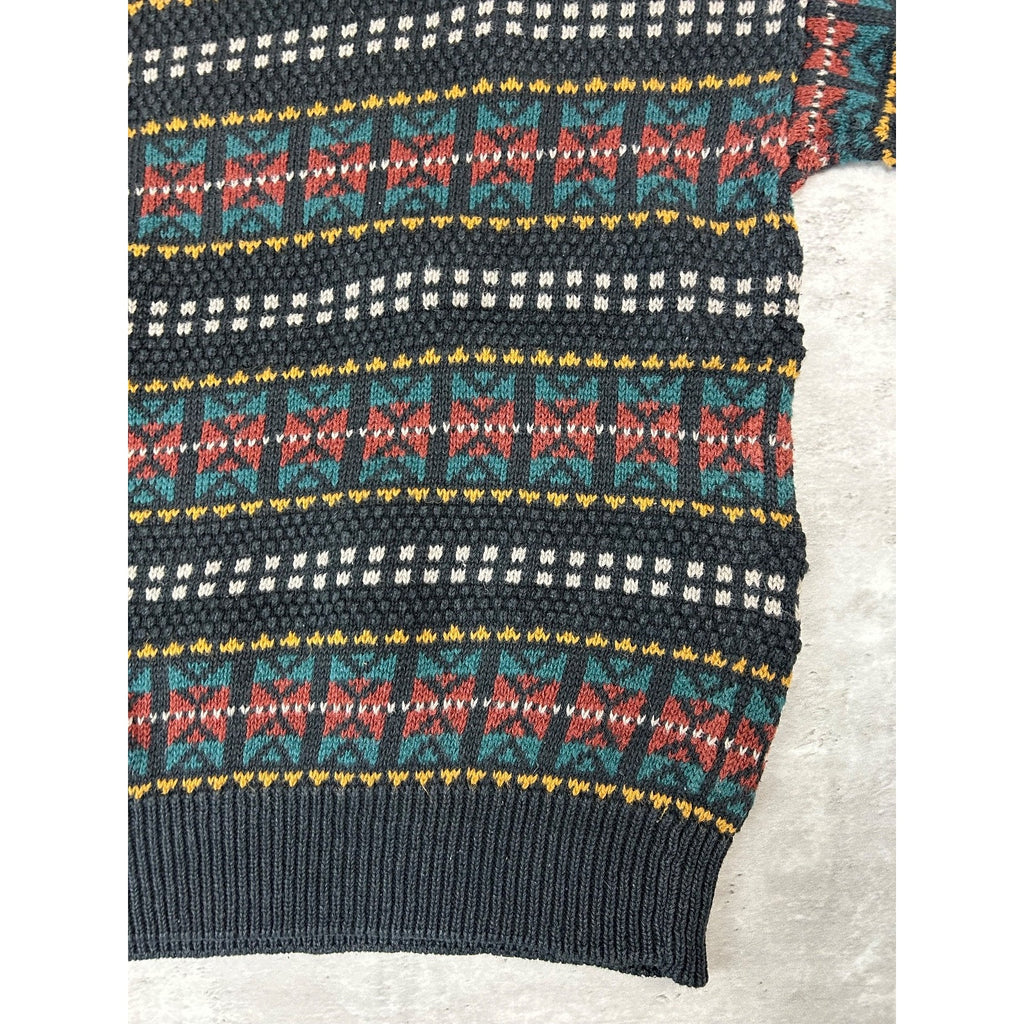 Vintage 90s Robert Bruce Abstract Striped Pullover Knit Sweater Size Medium