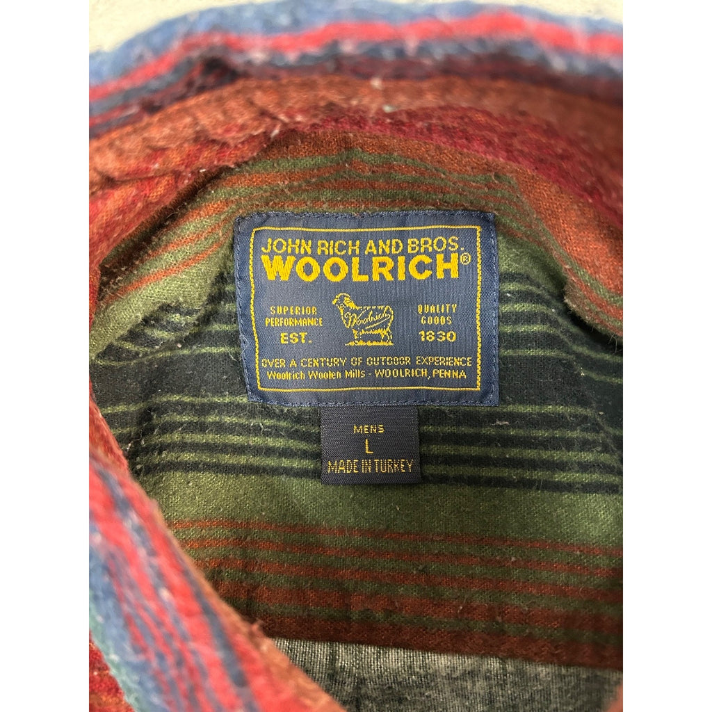Vintage Woolrich Striped Flannel Long Sleeve Button Up Shirt Size Large