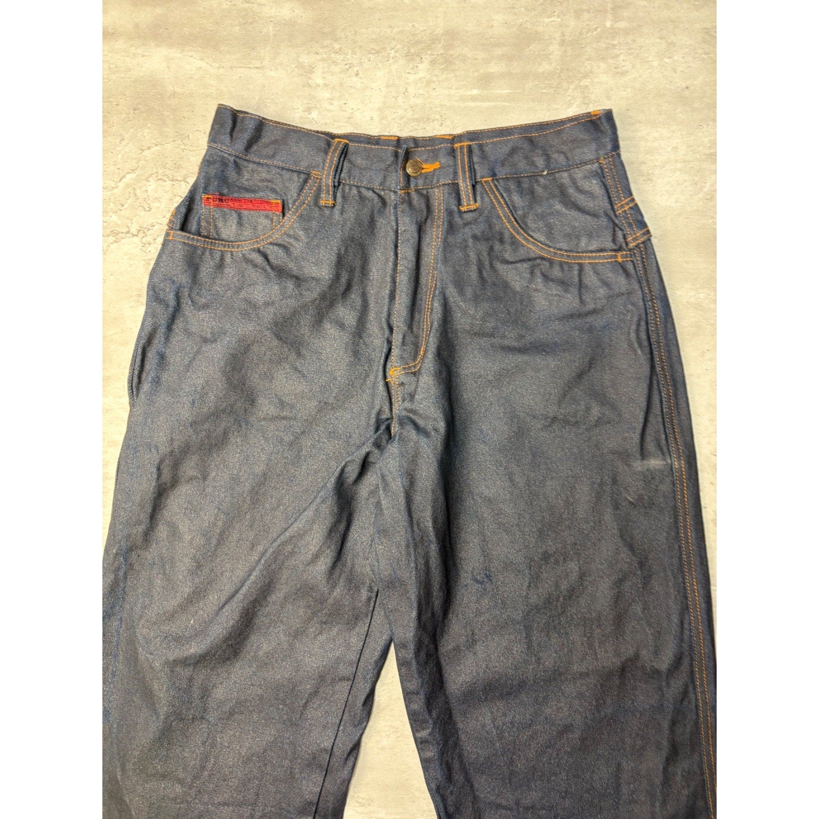 Vintage Y2K Fubu Contrast Embroiderey Dark Wash Wax Denim Pants Size 32