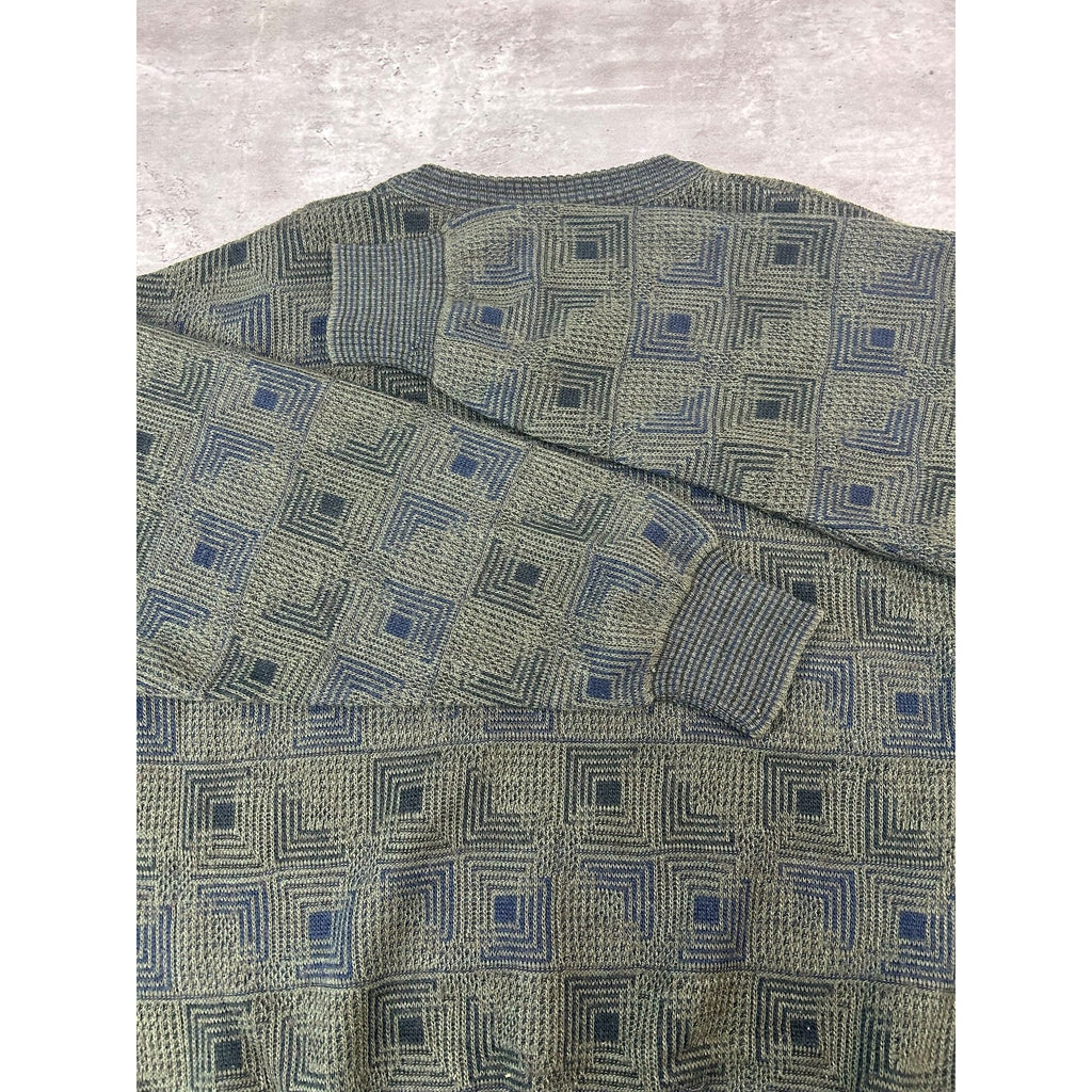 Vintage 90s Idea Lomo Abstract Checkered Print Knit Sweater Size Small